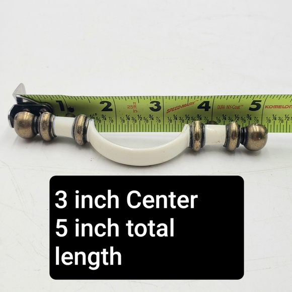 8 Vtg Brass White Enamel Drawer Pull Handles Amerock 5 in 3 Inch Center - Picture 5 of 7